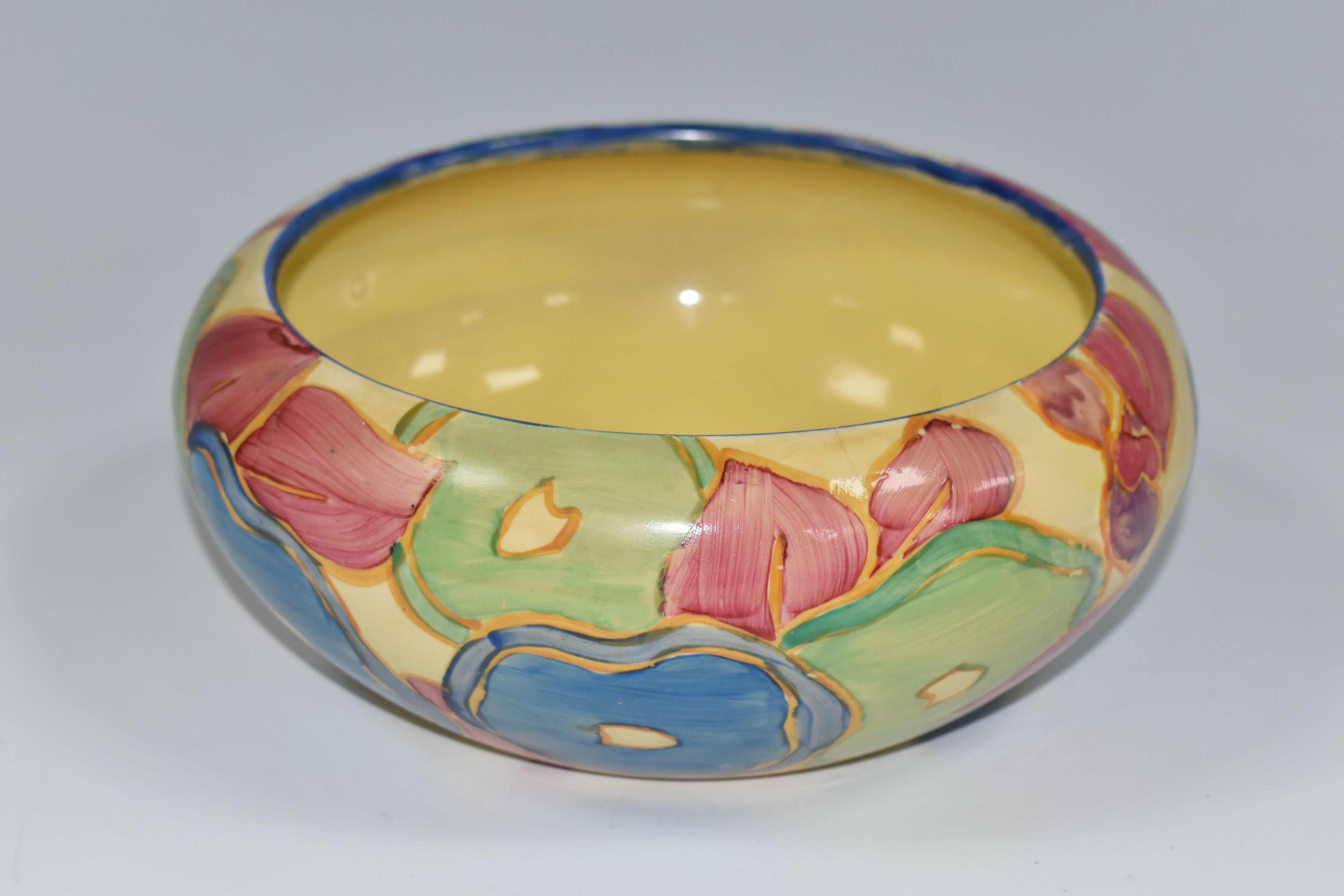 A CLARICE CLIFF FANTASQUE BIZARRE BOWL, in Blue Chintz pattern, painted with blue, pink and green - Image 3 of 5