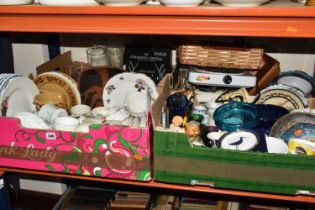 FOUR BOXES OF CERAMICS AND KITCHENWARE, to include Kiln Craft 'Bachus' pattern dinnerware, Royal