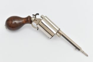 AN EARLY 20TH CENTURY NOVELTY PROPELLING PENCIL IN THE FORM OF A SIX SHOT REVOLVER, wooden handle,