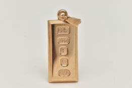 A 9CT GOLD INGOT PENDANT, hallmarked 9ct Birmingham, fitted with a tapered bail, length including