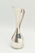 A LATE 20TH CENTURY DANISH SILVER PLATED BUD VASE IN THE FORM OF A JUG, sinuous strap handle,