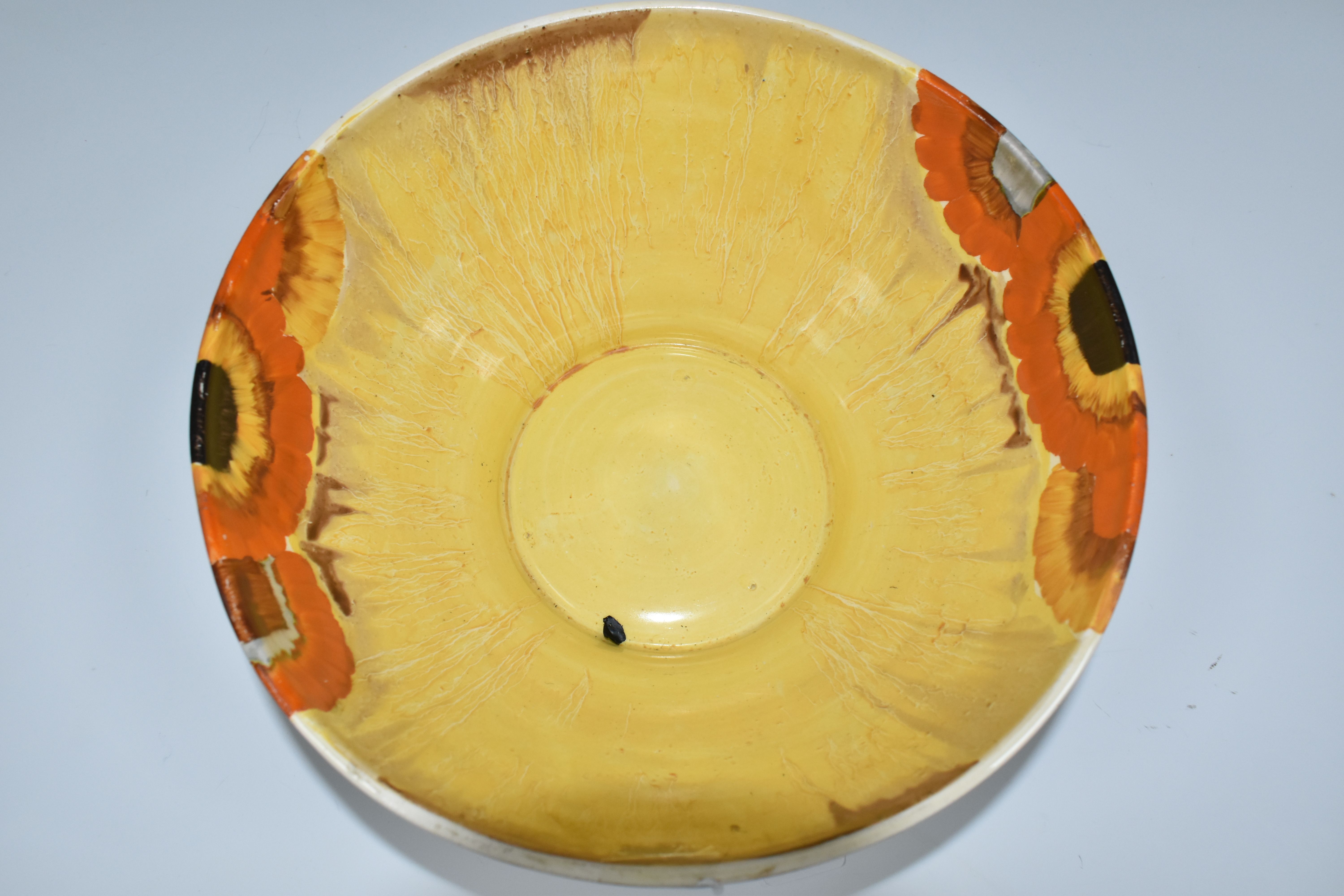 A CLARICE CLIFF BIZARRE BOWL, in Rhodanthe pattern, the ribbed bowl painted with flowers in autumnal - Image 4 of 6