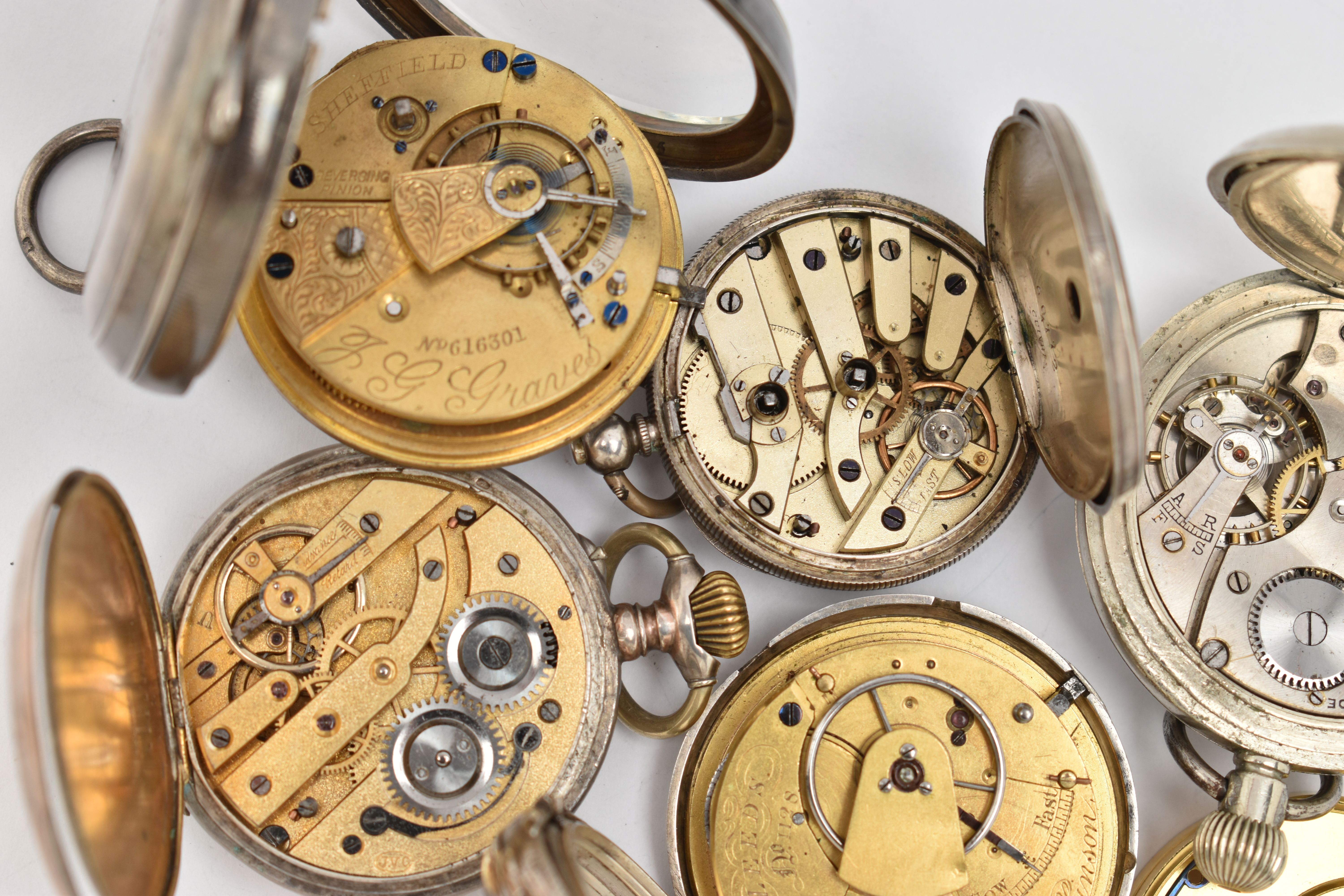 AN ASSORTMENT OF POCKET WATCHES, to include a silver open face 'The Express English Lever J G Graves - Image 7 of 8