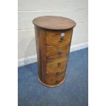 A HARDWOOD CYLINDRICAL CHEST OF FIVE DRAWERS, diameter 44cm x height 82cm (condition report: general