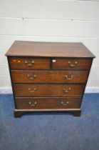 A GEORGIAN OAK CHEST OF TWO SHORT OVER THREE LONG DRAWERS, on bracket feet, width 99cm x depth