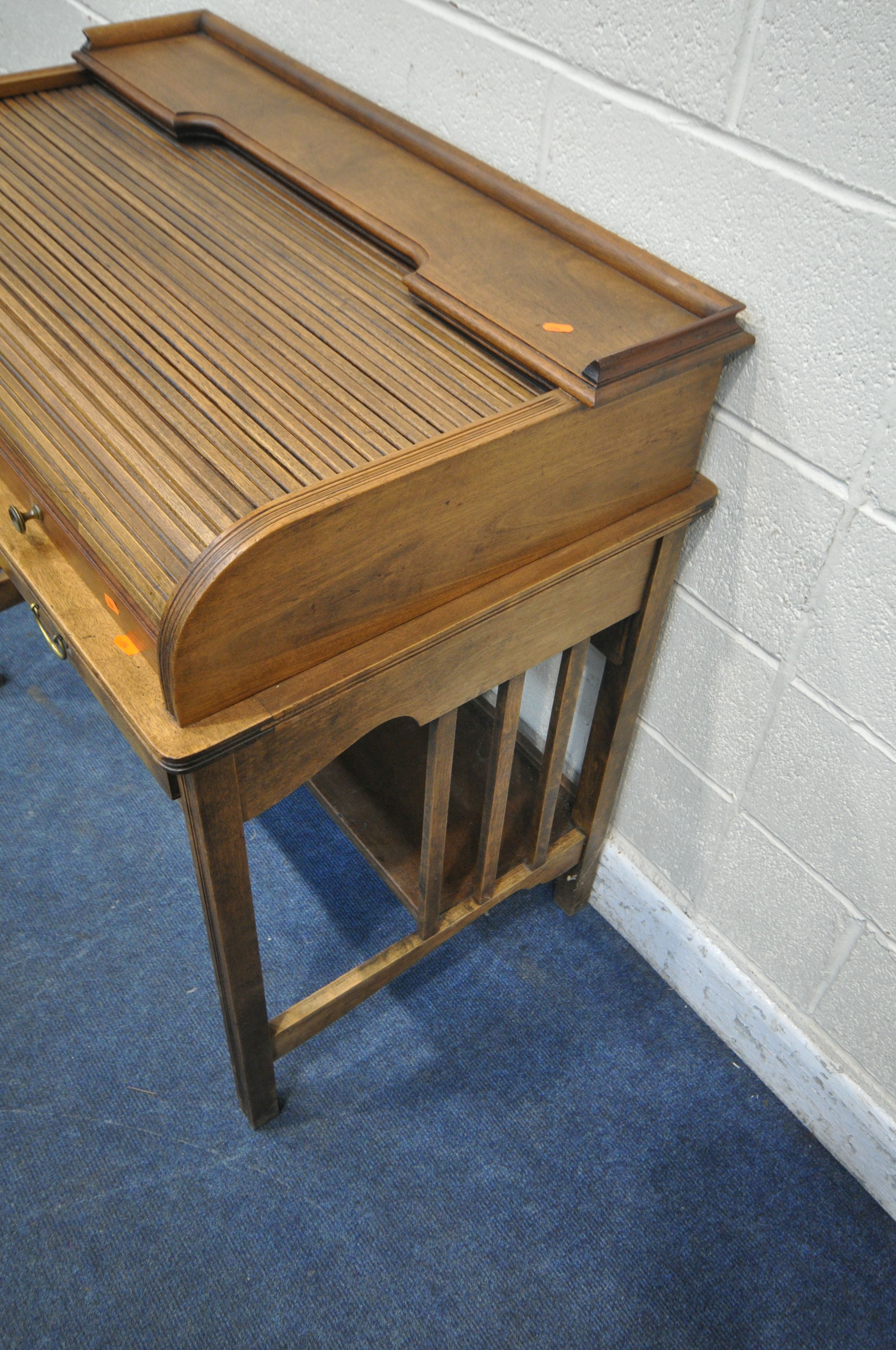 ANGUS OF LONDON, AN EARLY 20TH CENTURY WALNUT ROLL TOP DESK, with a raised shelf, the tambour door - Image 3 of 7