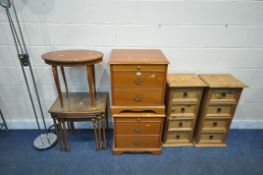 A PAIR OF STAG BEDSIDE CHESTS, fitted with a slide and two drawers, width 53cm x depth 44cm x height