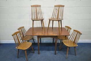 A MID CENTURY TEAK DROP LEAF DINING TABLE, open width 139cm x closed width 72cm x depth 76cm x