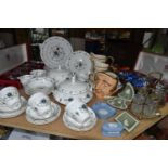 A GROUP OF GLASSWARE AND CERAMICS, comprising a Royal Doulton 'Farmer John' character jug, two