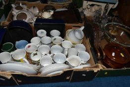 THREE BOXES AND LOOSE CERAMICS, GLASS AND SUNDRY ITEMS ETC, to include a silver plated Elkington &Co