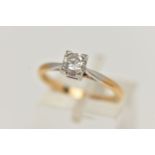 A YELLOW METAL DIAMOND SINGLE STONE RING, round brilliant cut diamond, measuring approximately 4.8mm