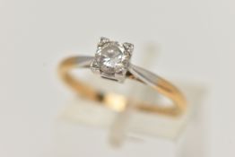 A YELLOW METAL DIAMOND SINGLE STONE RING, round brilliant cut diamond, measuring approximately 4.8mm