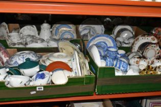 FOUR BOXES OF TEA WARE, to include a Royal Stafford Imari pattern tea set, a blue and white 'Willow'
