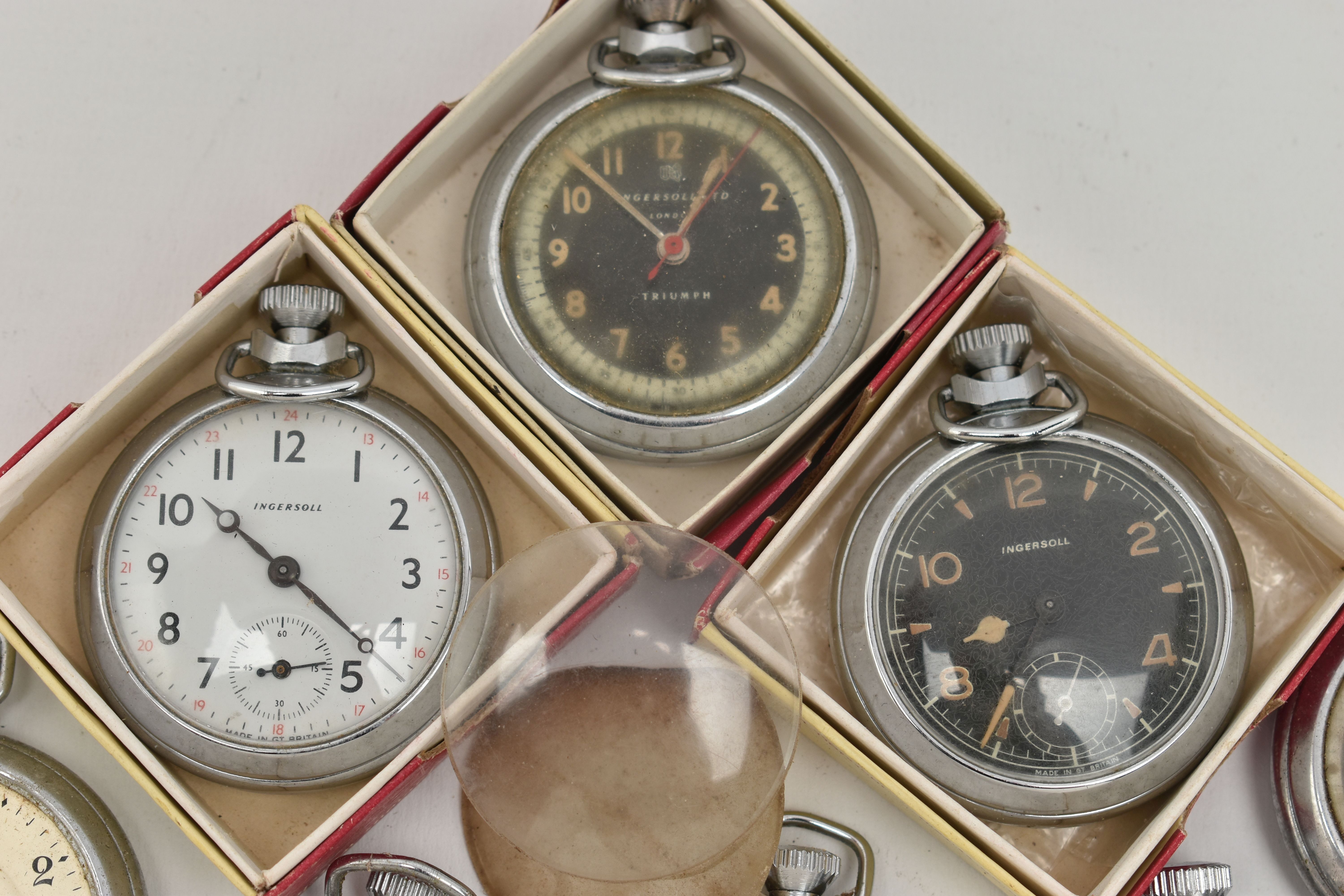 A BOX OF ASSORTED WATCHES, to include twelve 'Ingersoll' pocket watches, together with eight - Image 2 of 7