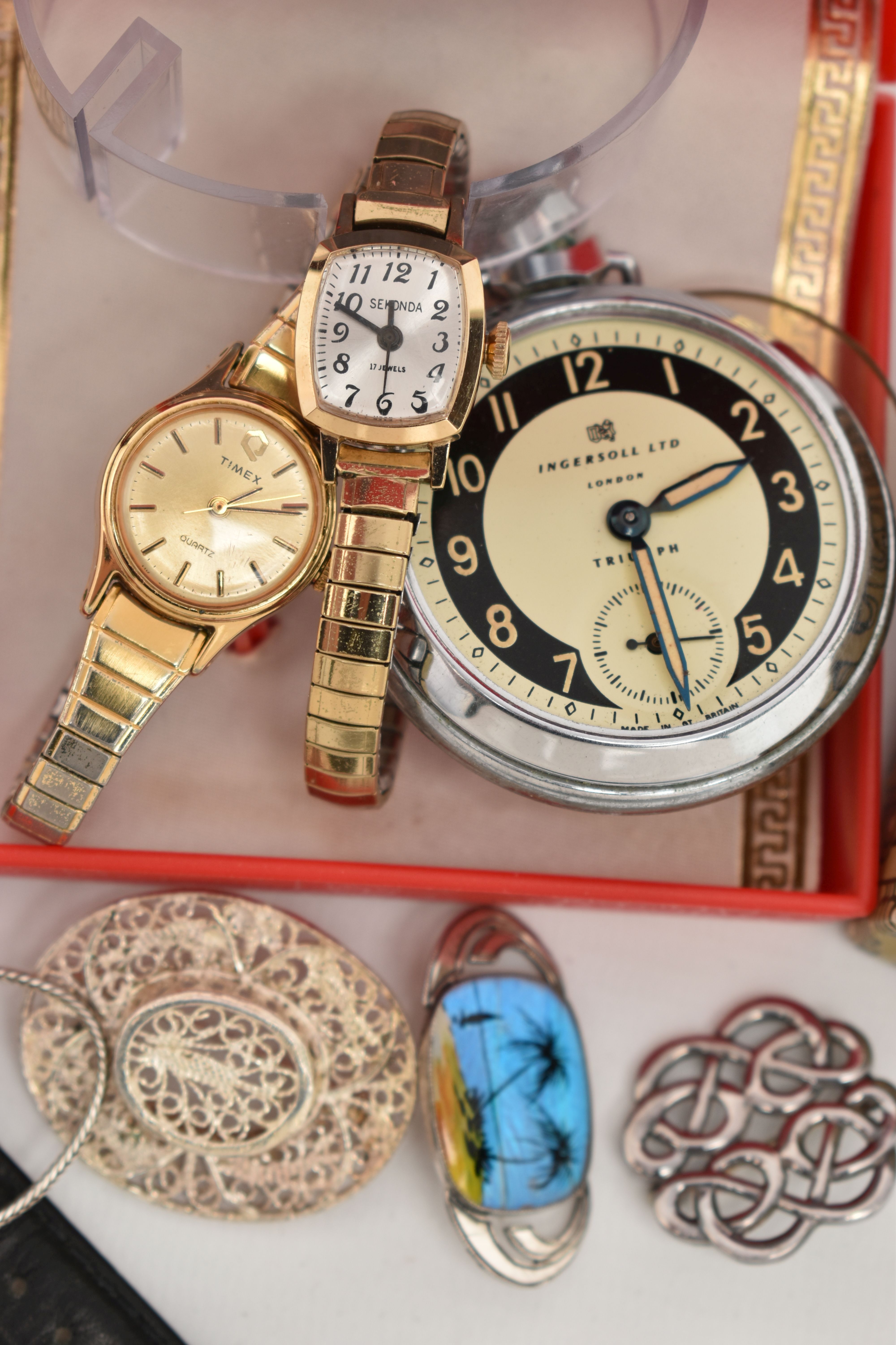 AN ASSORTMENT OF WATCHES AND WHITE METAL JEWELLERY, to include a gents Rotary wristwatch, two ladies - Image 2 of 3