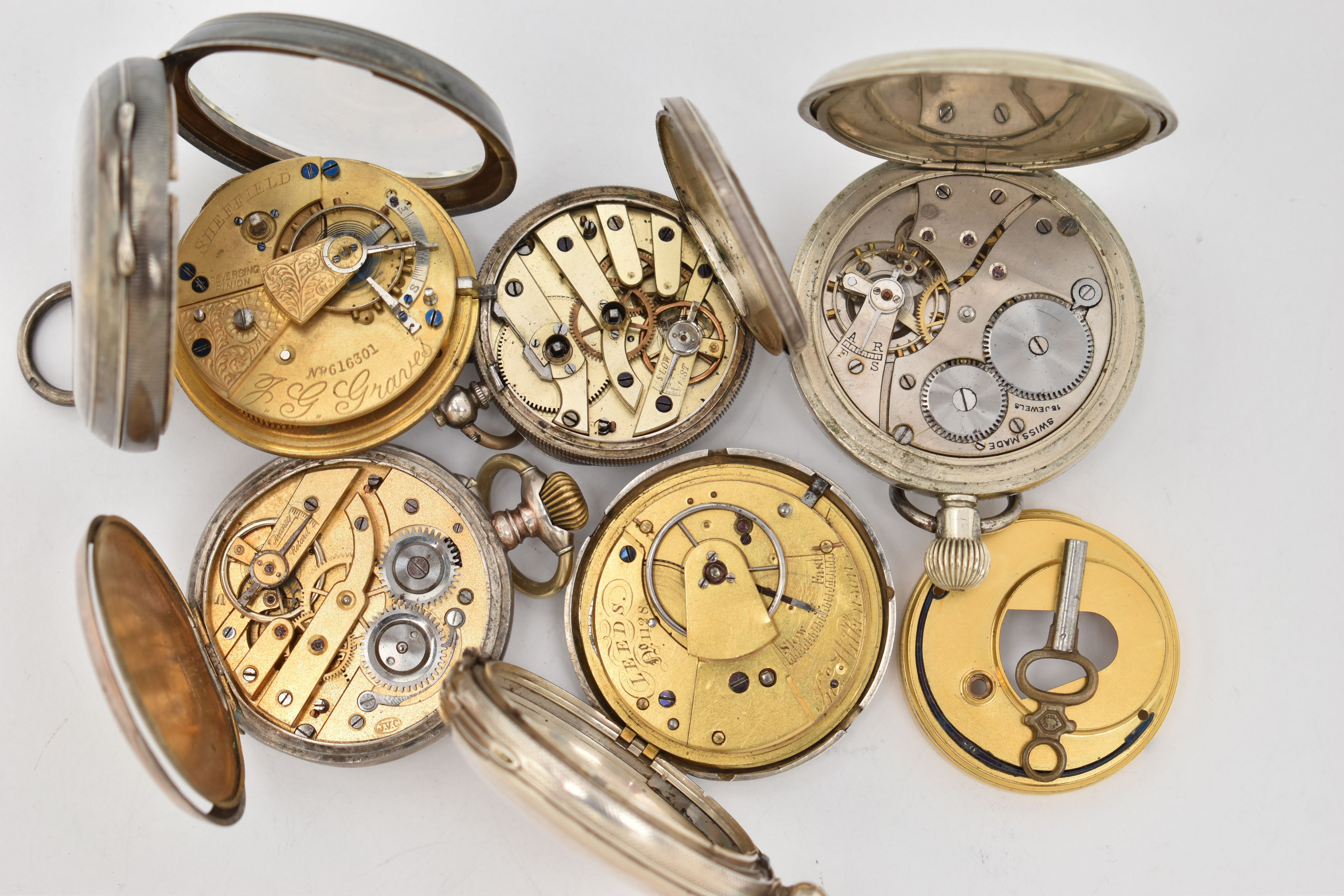 AN ASSORTMENT OF POCKET WATCHES, to include a silver open face 'The Express English Lever J G Graves - Image 6 of 8