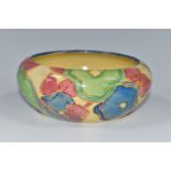 A CLARICE CLIFF FANTASQUE BIZARRE BOWL, in Blue Chintz pattern, painted with blue, pink and green