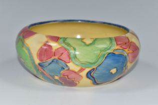 A CLARICE CLIFF FANTASQUE BIZARRE BOWL, in Blue Chintz pattern, painted with blue, pink and green