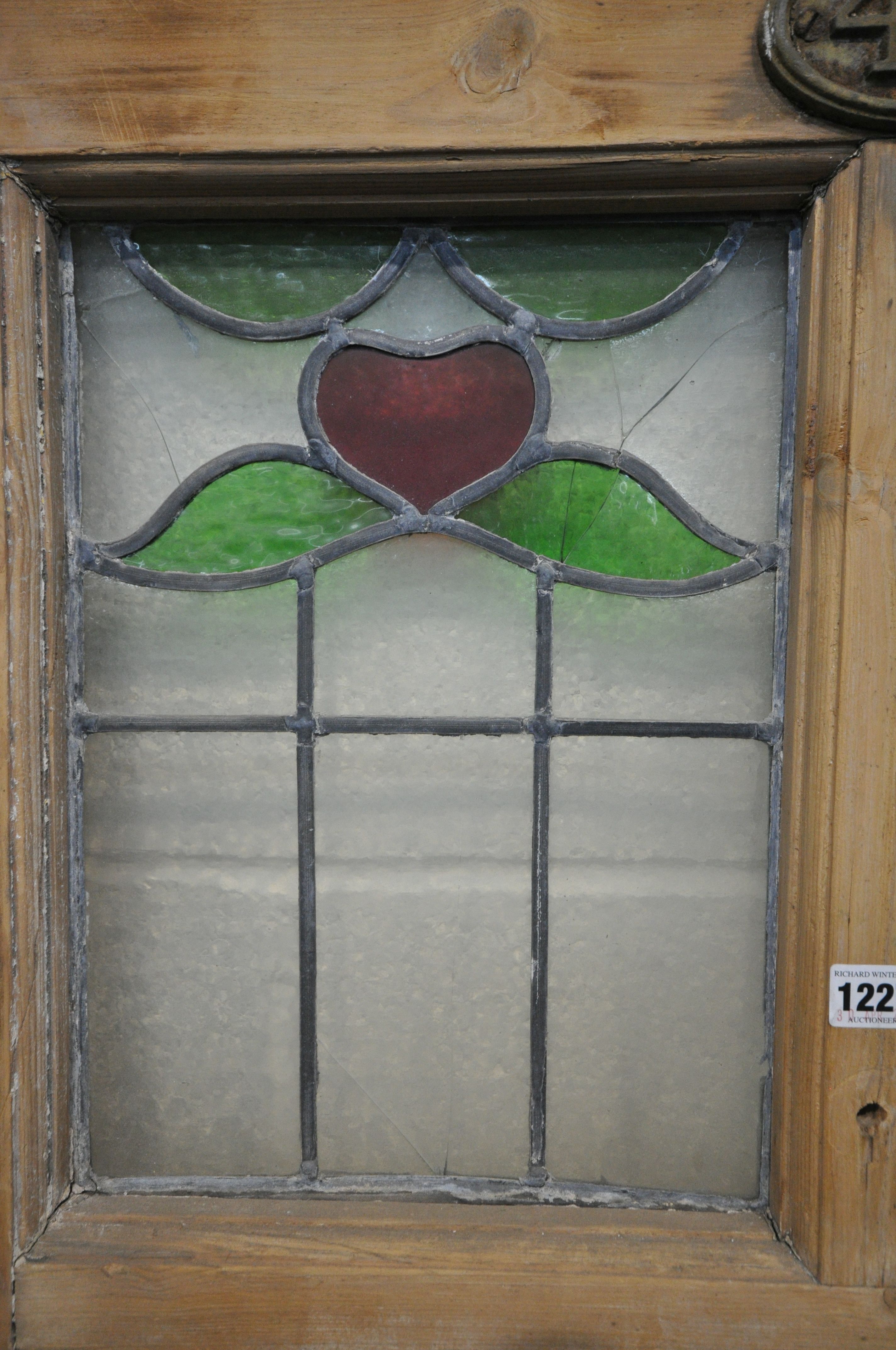 TWO PINE DOORS, the larger one with six glass panes, 81cm x 201cm the smaller one with four lead - Image 5 of 6