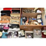 A BOX OF ASSORTED ITEMS, to include a selection of watches names to include Avia, Rotary, Olivia