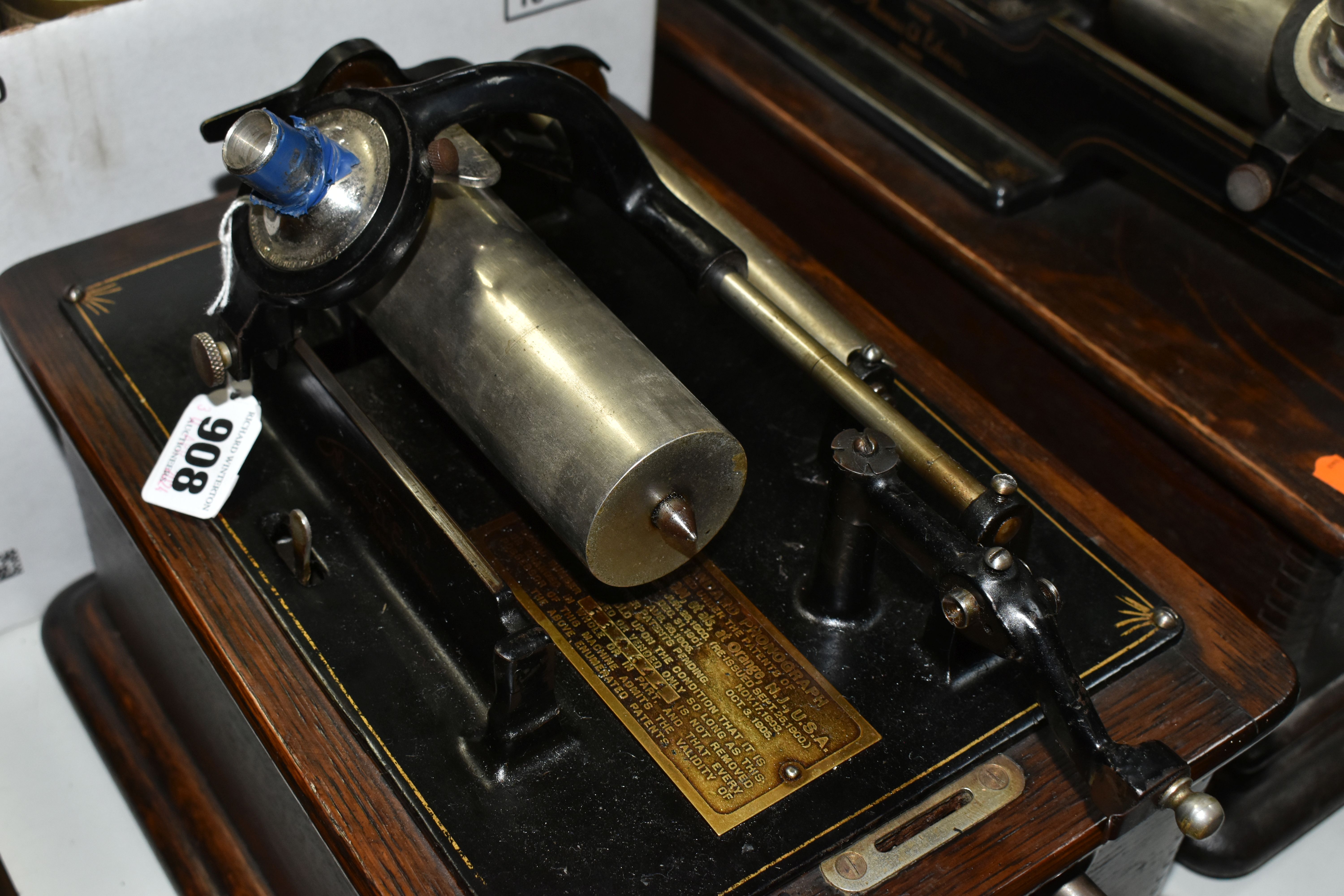 TWO EDISON PHONOGRAPHS AND A BOX OF ASSOCIATED RECORDS, comprising an Edison Standard Phonograph, - Image 5 of 23