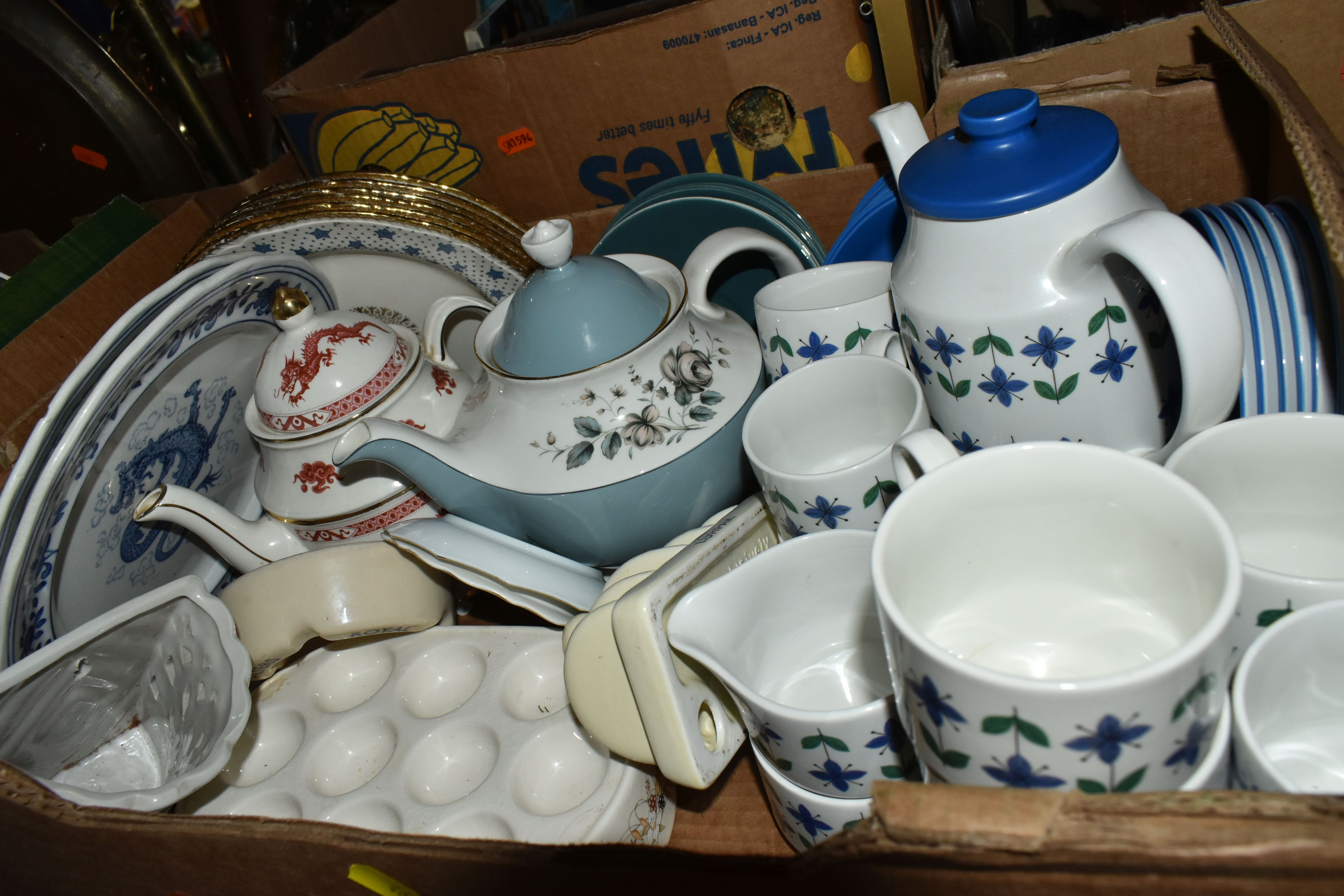 THREE BOXES AND LOOSE CERAMICS, to include a collection of Pretty Ugly Pottery mugs, a Midwinter ' - Image 6 of 10