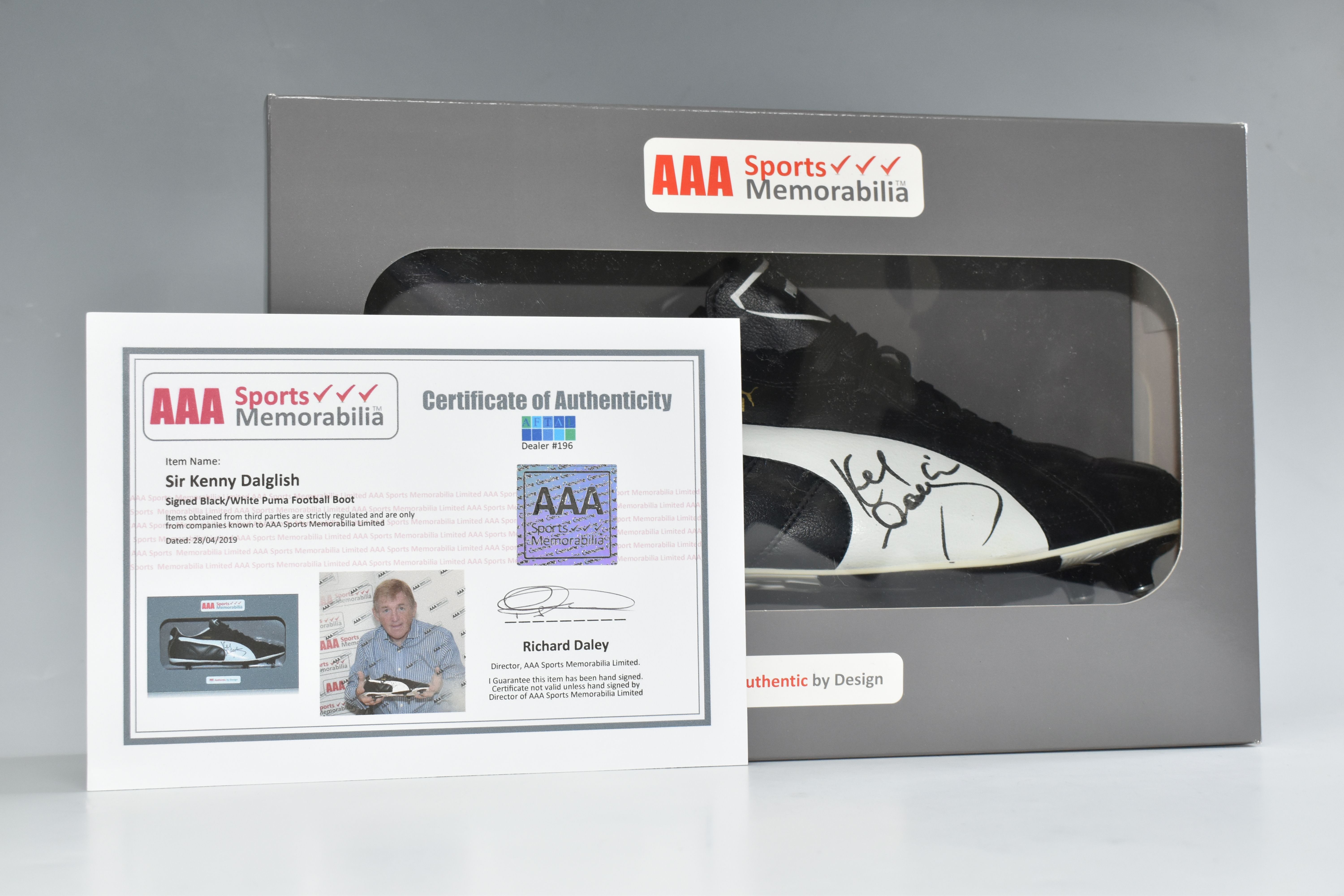 A SIR KENNY DALGLISH SIGNED FOOTBALL BOOT, with certificate of authenticity from AAA Sports - Image 2 of 2