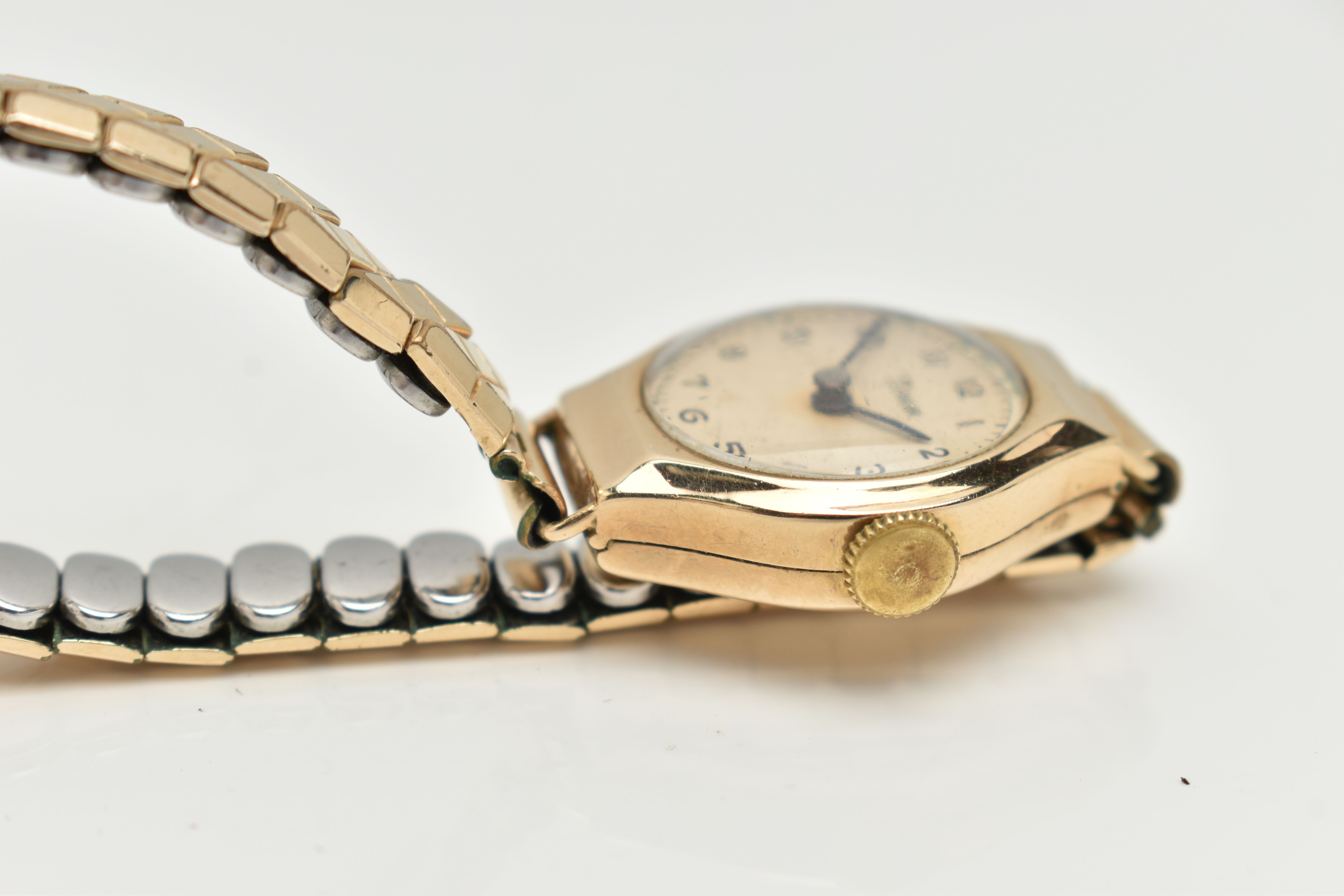 A 9CT GOLD LADIES WRISTWATCH, hand wound movement, round dial signed 'Timor', Arabic numerals, - Image 6 of 6