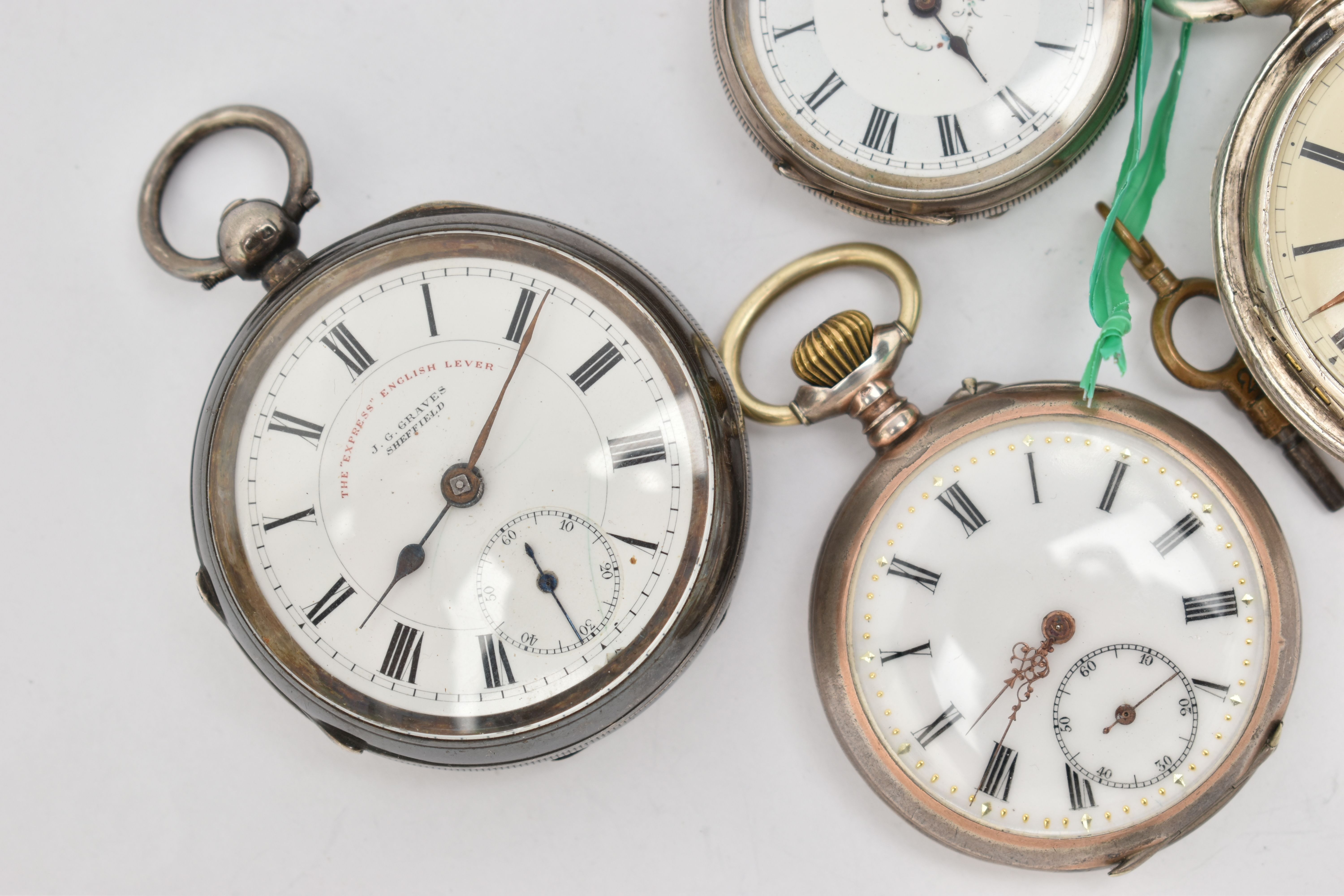 AN ASSORTMENT OF POCKET WATCHES, to include a silver open face 'The Express English Lever J G Graves - Image 2 of 8