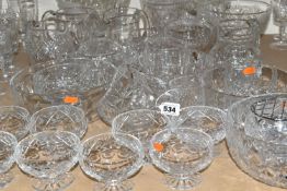 A SELECTION OF CUT GLASS BOWLS, VASES AND WATER JUGS ETC, to include Stuart, Thomas Webb and Royal