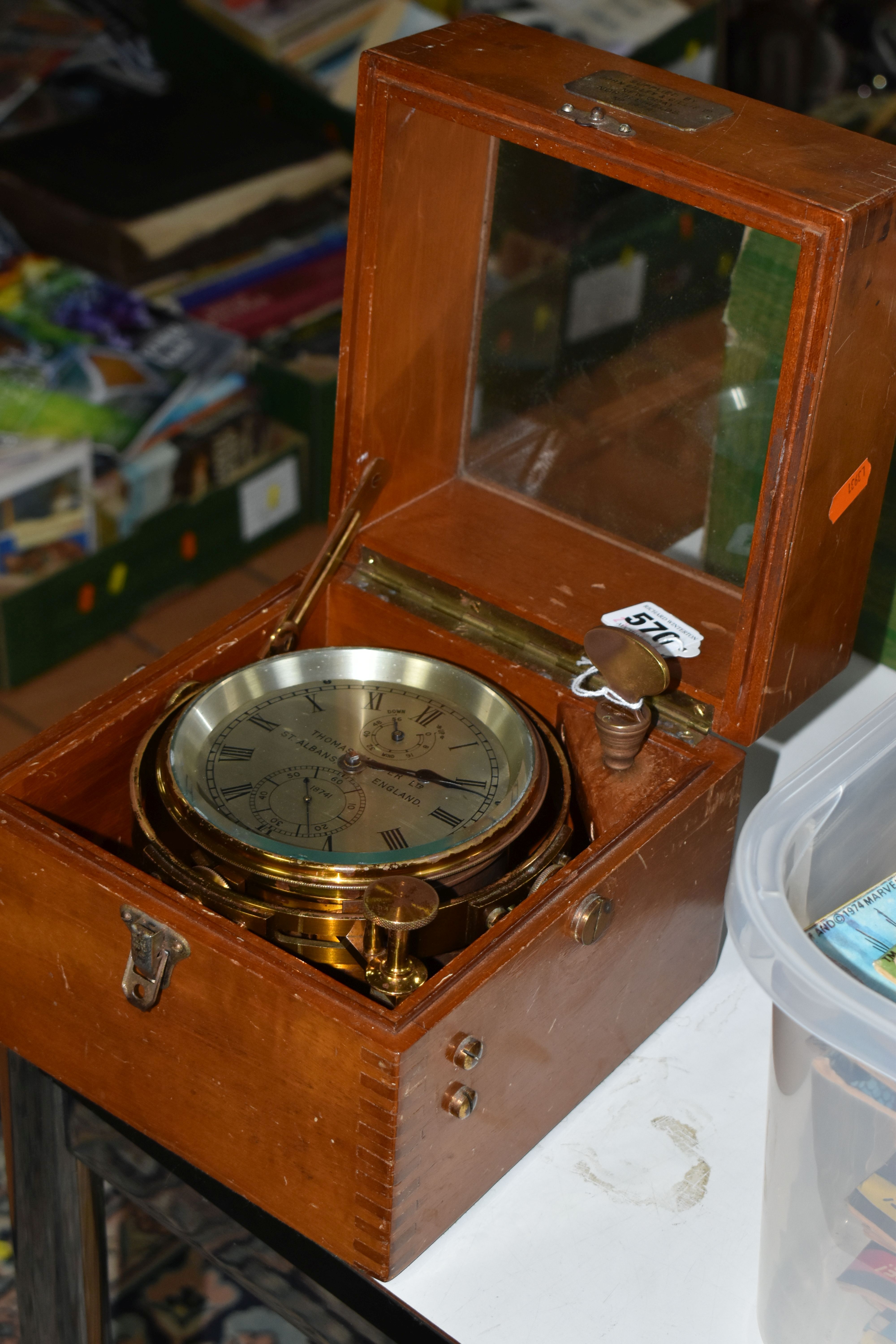 A MID 20TH CENTURY WALNUT CASED MARINE CHRONOMETER BY THOMAS MERCER LTD, SUPPLIED BY JOHN LILLIE & - Image 7 of 10