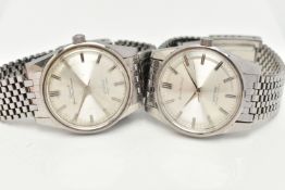 TWO 'GRAND PRIX ORIENT SWIMMER' WRISTWATCHES, hand wound movement, baton markers, stainless steel