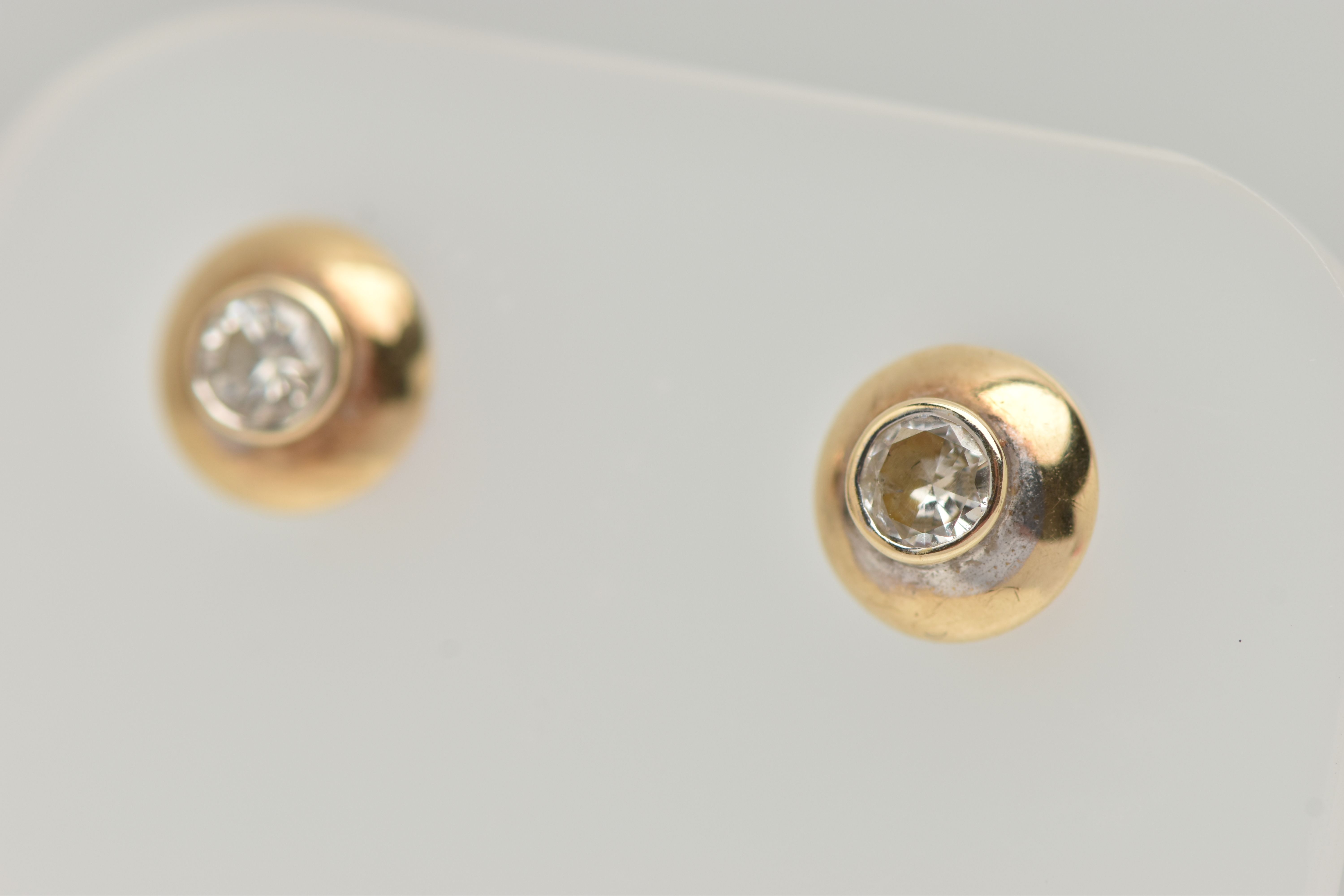 A PAIR OF 9CT GOLD DIAMOND SET EARRINGS, each earring set with a round brilliant cut diamond, collet - Image 3 of 4