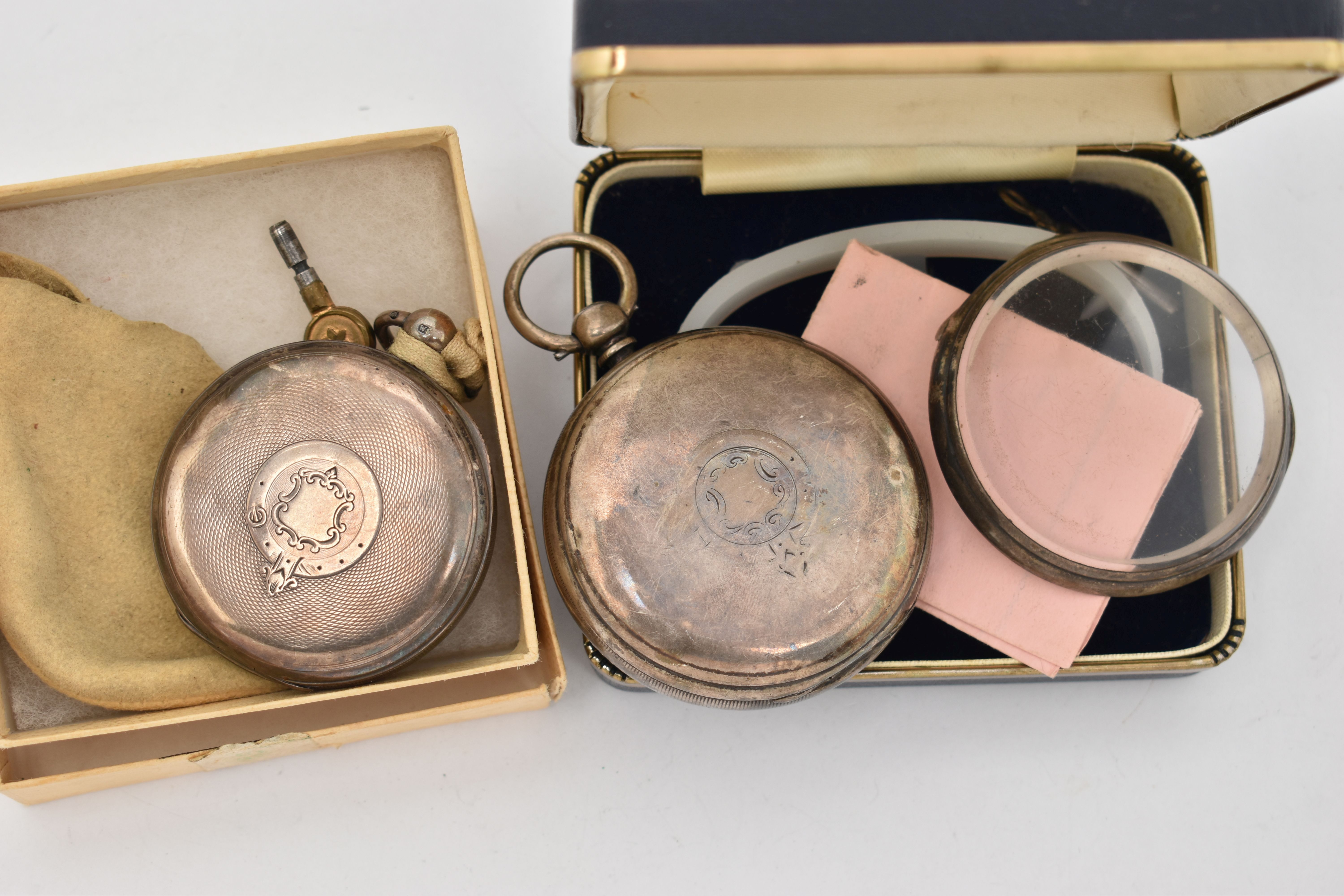 TWO SILVER OPEN FACE POCKET WATCHES, to include a 'J.W.Benson' key wound pocket watch, round white - Image 2 of 4