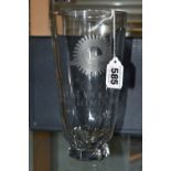 A PRESENTATION BOXED CZECH BOHEMIA CRYSTAL VASE, engraved presentation trophy vase, height 21cm (1 +