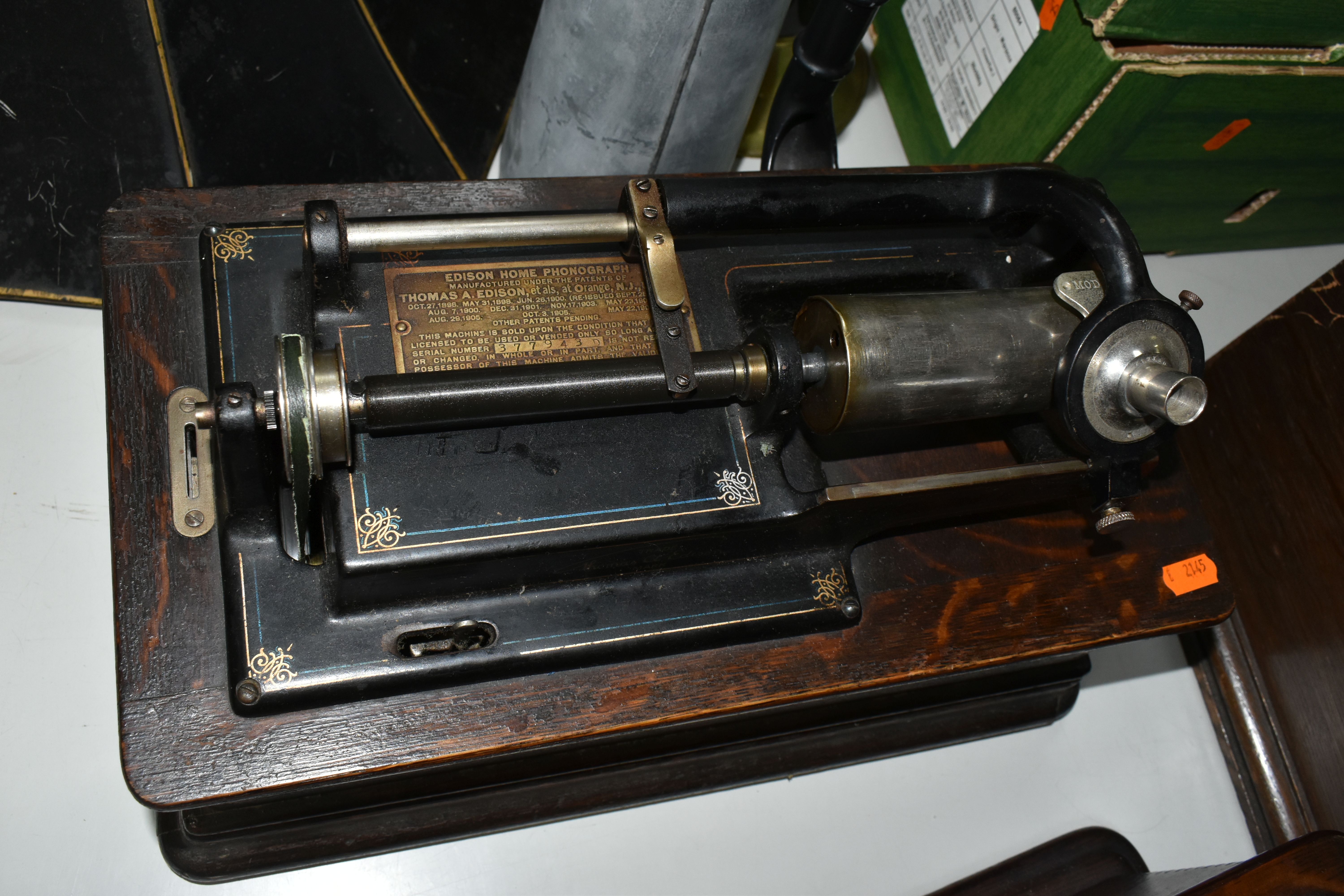 TWO EDISON PHONOGRAPHS AND A BOX OF ASSOCIATED RECORDS, comprising an Edison Standard Phonograph, - Image 13 of 23