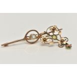 A BAR BROOCH AND LAVALIER PENDANT, a mid-century bar brooch with scrolling detail, set with a
