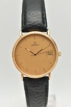 A 9CT GOLD 'ZENITH' WRISTWATCH, quartz movement, round dial signed 'Zenith', baton markers, date