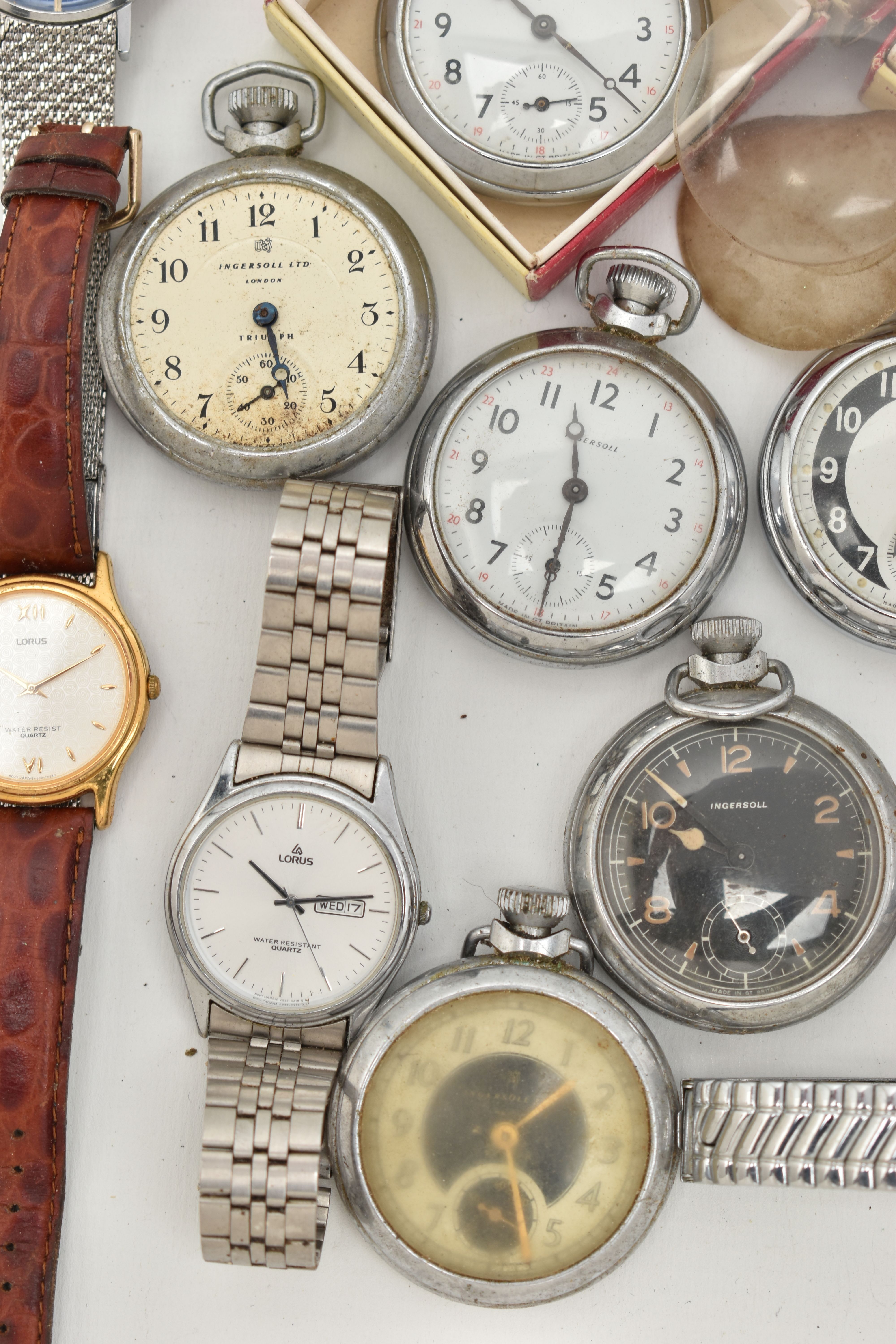 A BOX OF ASSORTED WATCHES, to include twelve 'Ingersoll' pocket watches, together with eight - Image 4 of 7