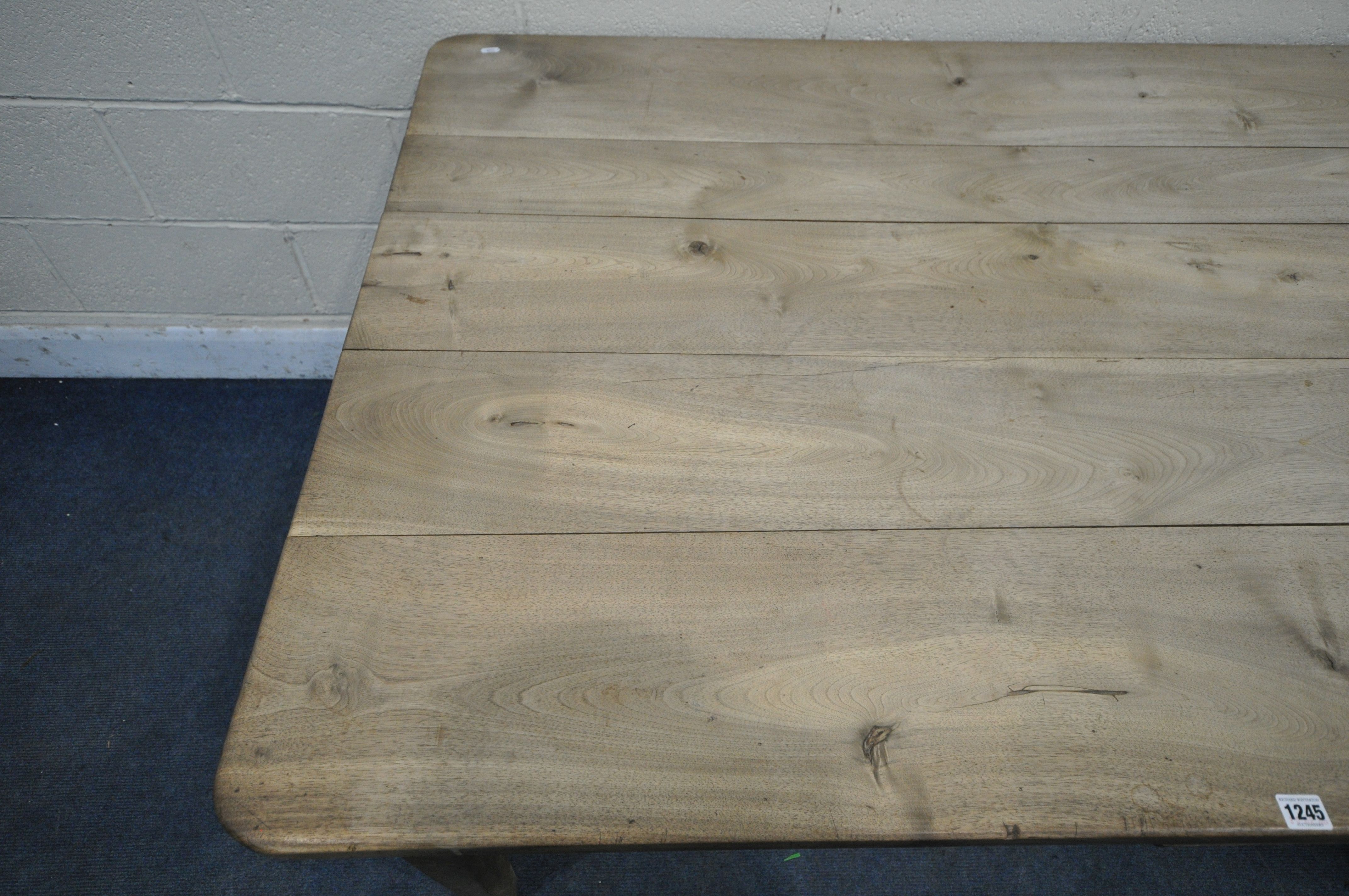 A 19TH CENTURY SYCAMORE RECTANGULAR PLANK TOP FARMHOUSE TABLE, with frieze drawer to each end, - Image 2 of 7