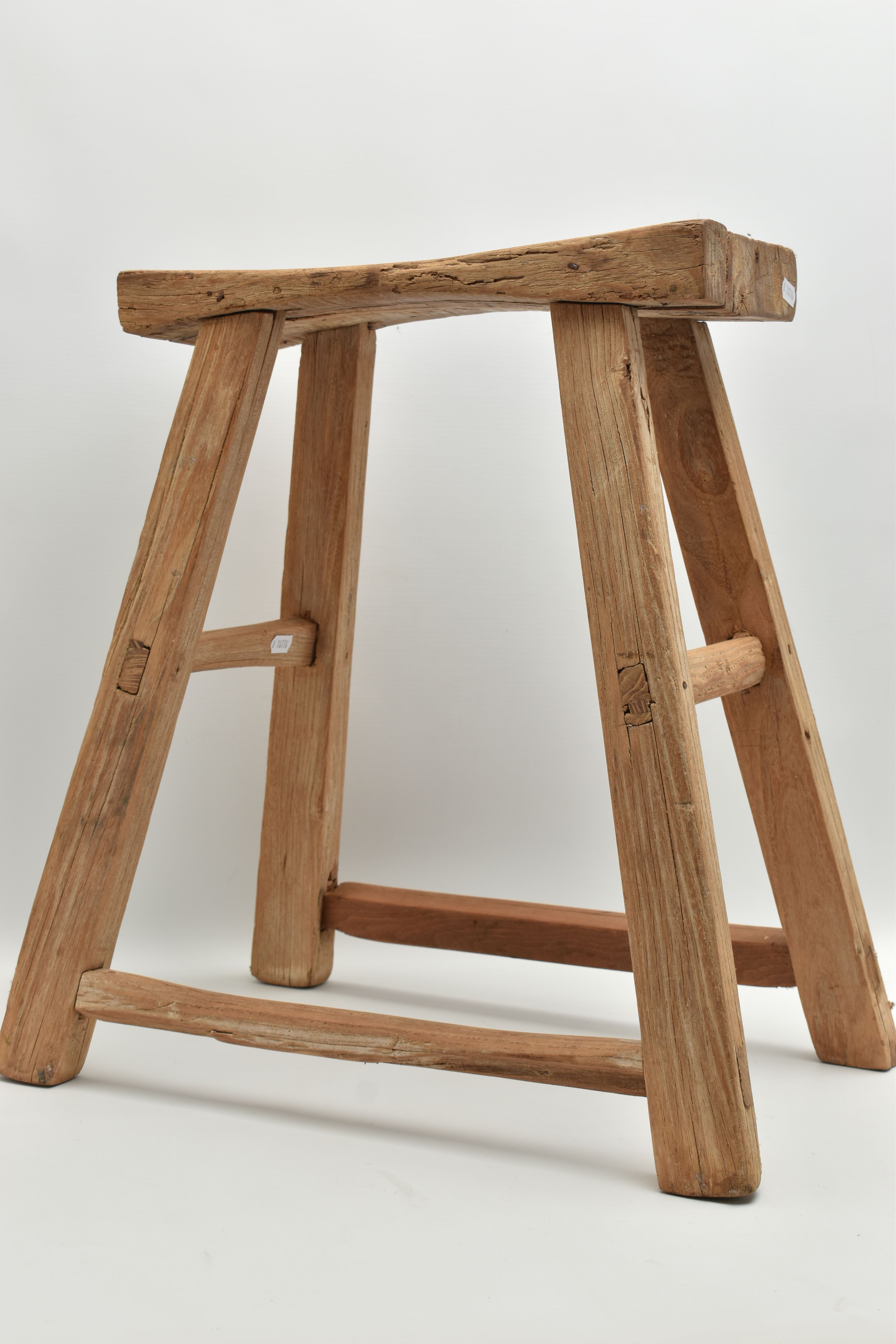 AN ELM STOOL, on square tapered legs, united by stretchers, width 46cm x depth 31cm x height 50cm ( - Image 5 of 6