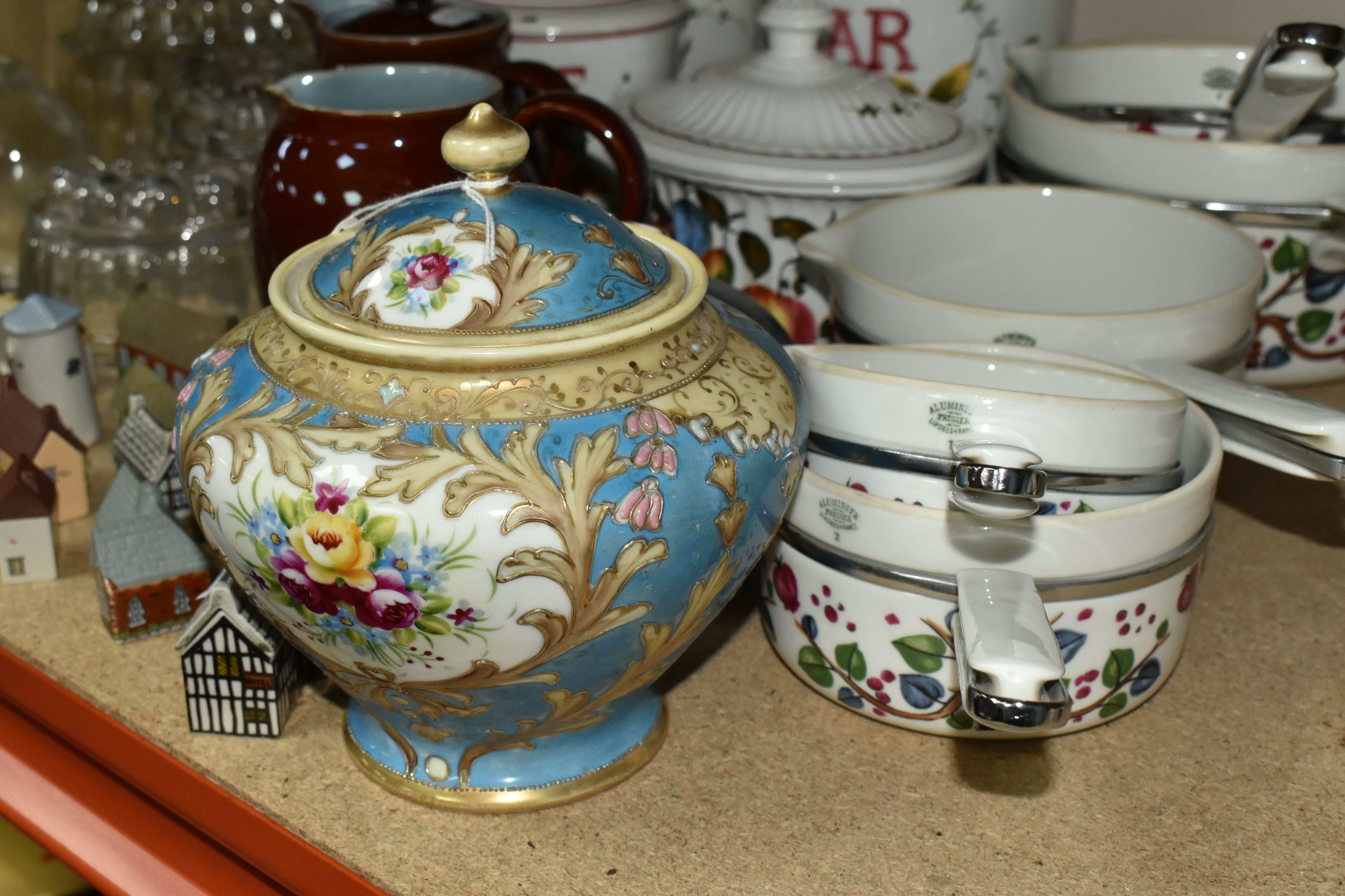 A COLLECTION OF JELLY MOULDS AND LIMOGES SAUCEPANS, comprising five clear glass jelly moulds, a late - Image 7 of 13