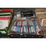 FOUR BOXES OF CDS, BOXED LPS AND 78S, the CDs include classical, country and easy listening, the LPs