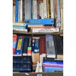 THREE BOXES OF BOOKS, over sixty books to include assorted topics, recipe books, dictionaries,