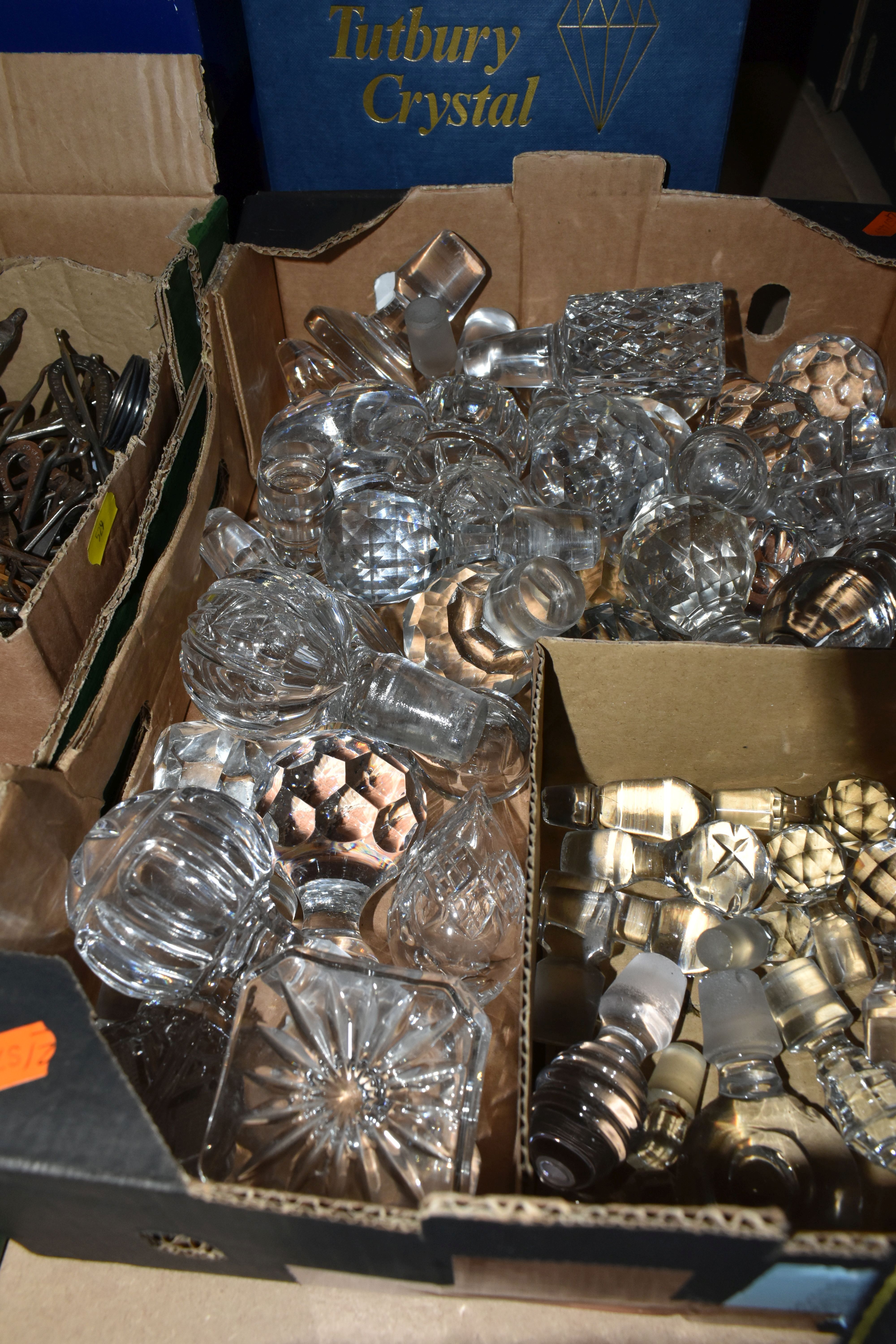 A BOX OF ASSORTED DECANTER STOPPERS, together with a box containing cut glass lids, a small box of - Image 5 of 5