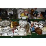 FIVE BOXES OF CERAMICS AND GLASSWARE, to include Royal Albert 'Old Country Roses' pattern
