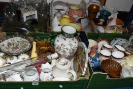 FIVE BOXES OF CERAMICS AND GLASSWARE, to include Royal Albert 'Old Country Roses' pattern