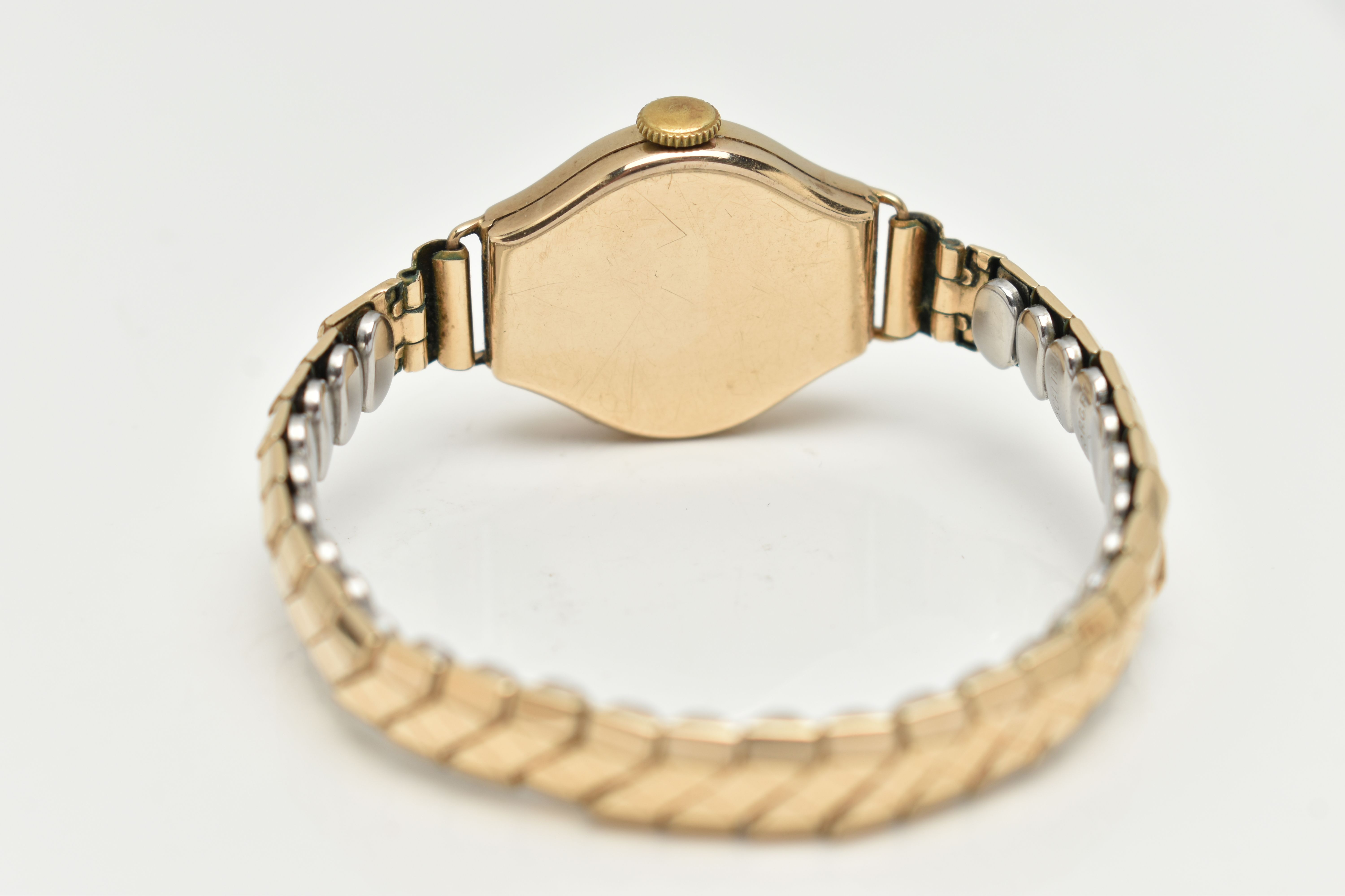 A 9CT GOLD LADIES WRISTWATCH, hand wound movement, round dial signed 'Timor', Arabic numerals, - Image 5 of 6