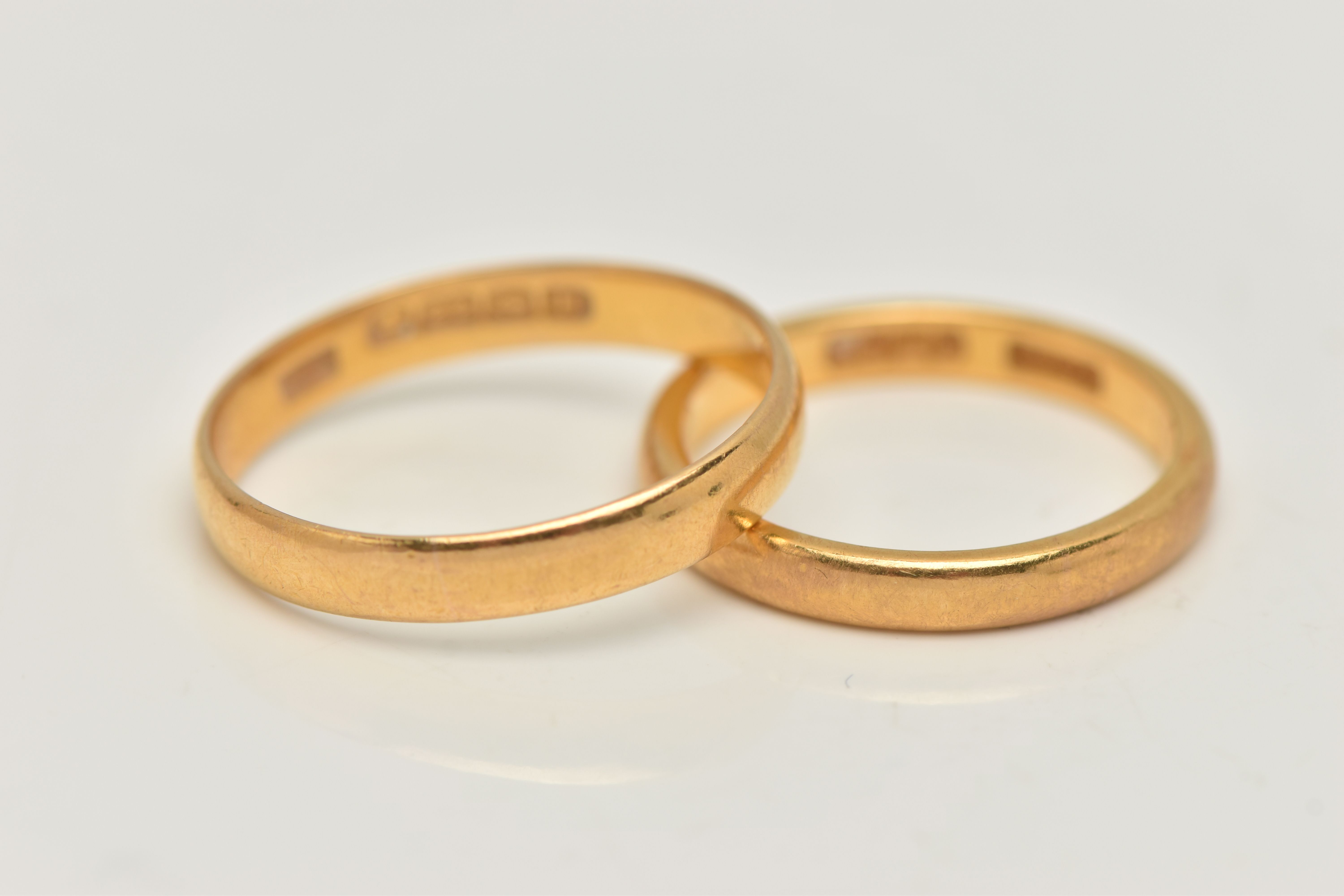 TWO 22CT GOLD BAND RINGS, the first a plain polished band ring, approximate width 2.5mm x depth 1. - Image 2 of 2