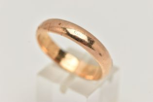 A BAND RING, of plain D-shape design, with personal engraving to the inner band, stamp rubbed,